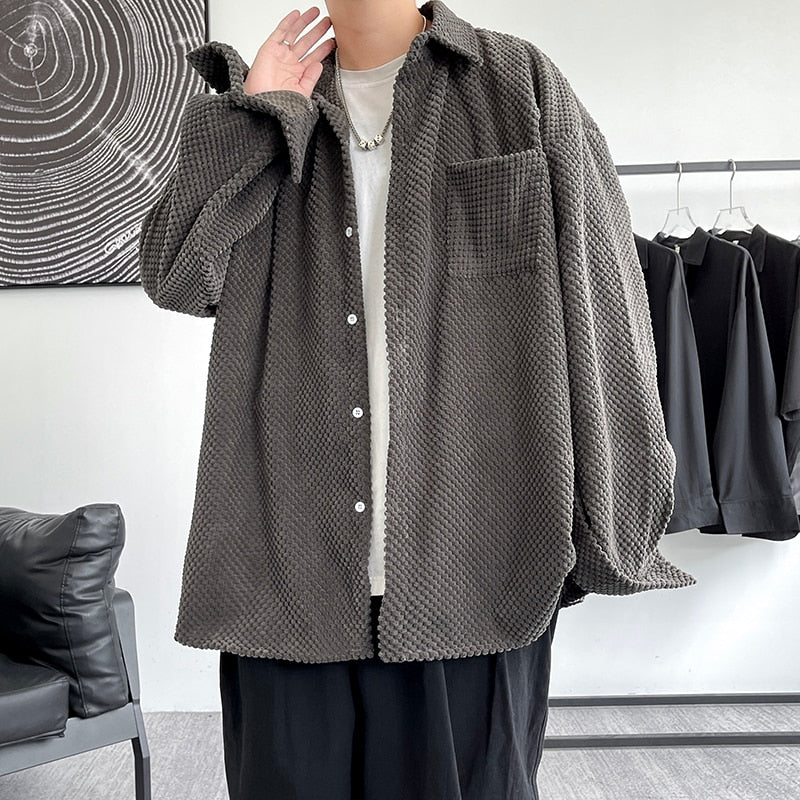 Spring Shirts Men shirt for men loose Harajuku Pineapple Cubes Shirt Korean Style Mens Shirt Long Sleeve Streetwear Fashions