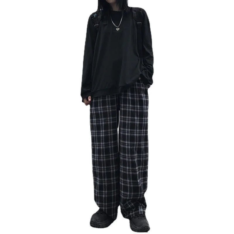 saferido Spring Men Pants Black Women Plaid Trousers Casual Oversize Loose Wide Leg Trouser Harajuku Hip-hop All-match Streetwear S-4XL