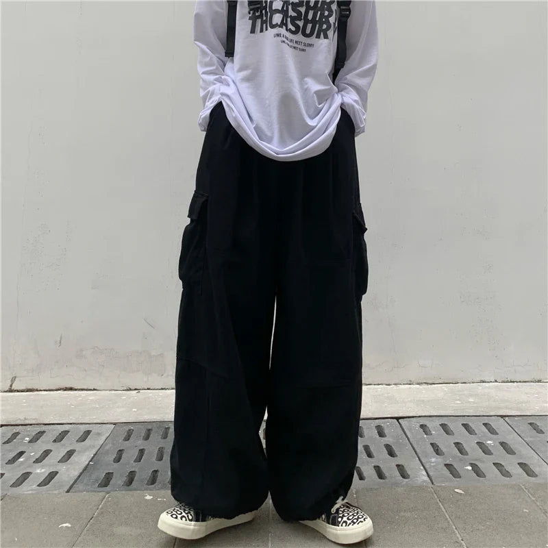 saferido Khaki Cargo Pants Men Elastic Waist Baggy Trousers Fashion Overalls Oversized Bottoms Summer Vintage Male Y2K Clothes Streetwear
