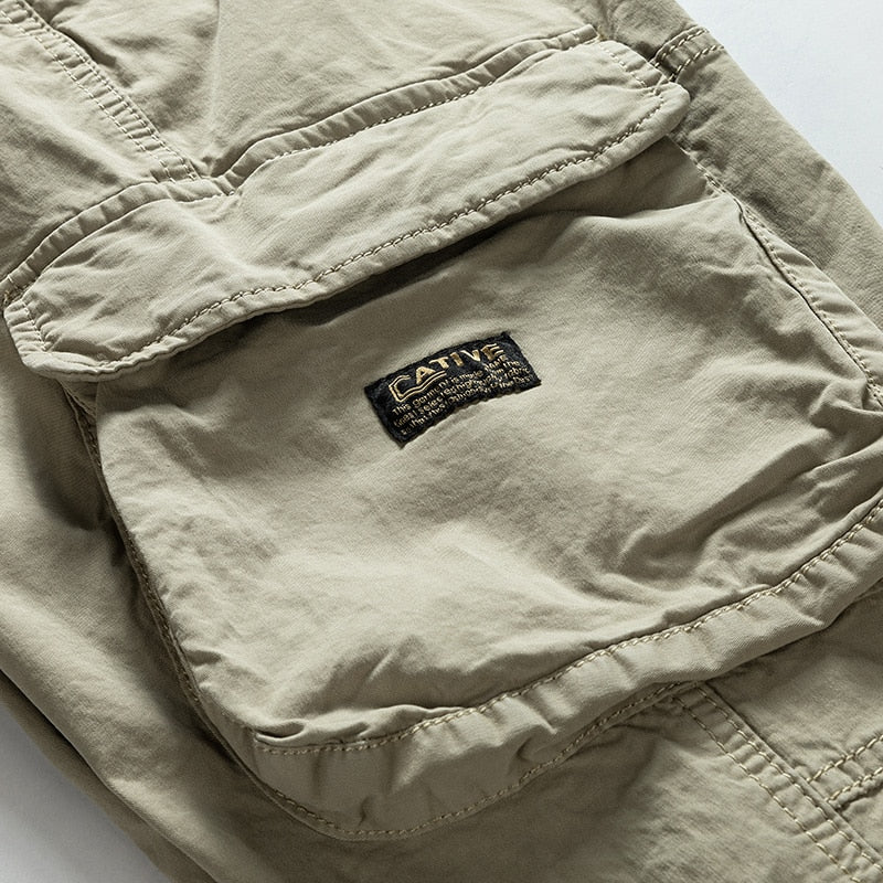 Spring Summer Multi-Pockets Men's Straight Cargo Pants Military Style Tactical Long Trousers Male Cotton Casual Work Pant