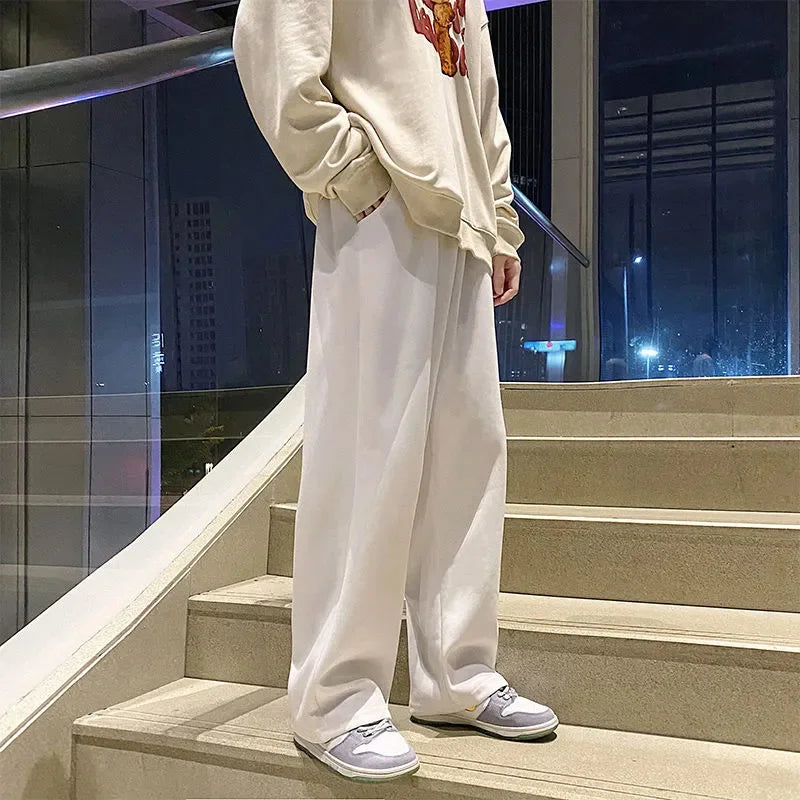 saferido Black Men's Sweatpants Loose Straight Casual Mopping Pants Spring Solid Color Versatile Oversized Wide Leg Sports Trousers 3XL