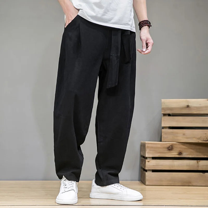saferido Spring Cotton Linen Pants Men Elastic Waist Casual Harem Pant Loose Sweatpants Traditional Chinese Trousers pantalons homme