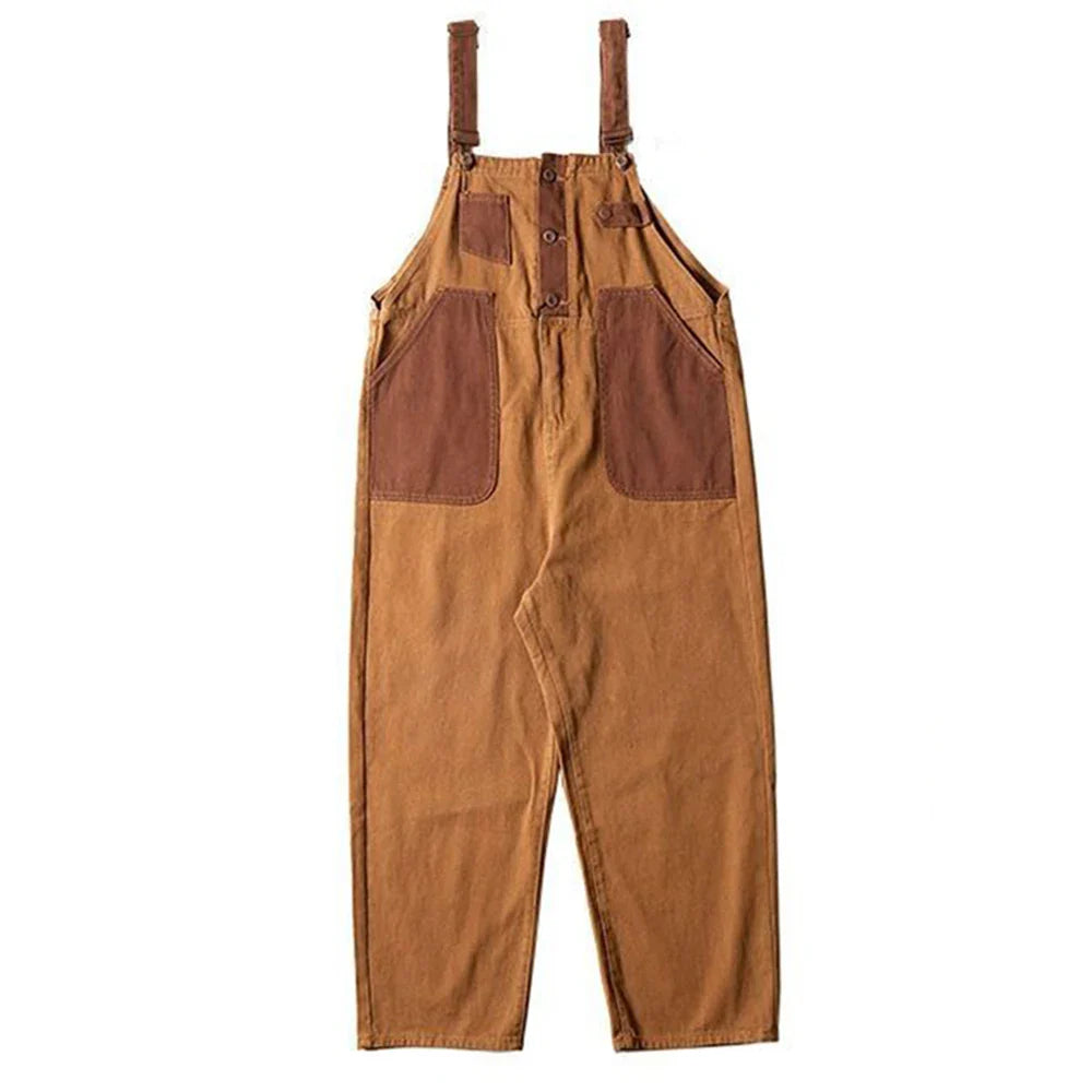 saferido Mens Japanese Workwear Style Casual Jumpsuit 2024 New Genderless Fashion Trend Loose Color Blocking Versatile Overalls Unisex