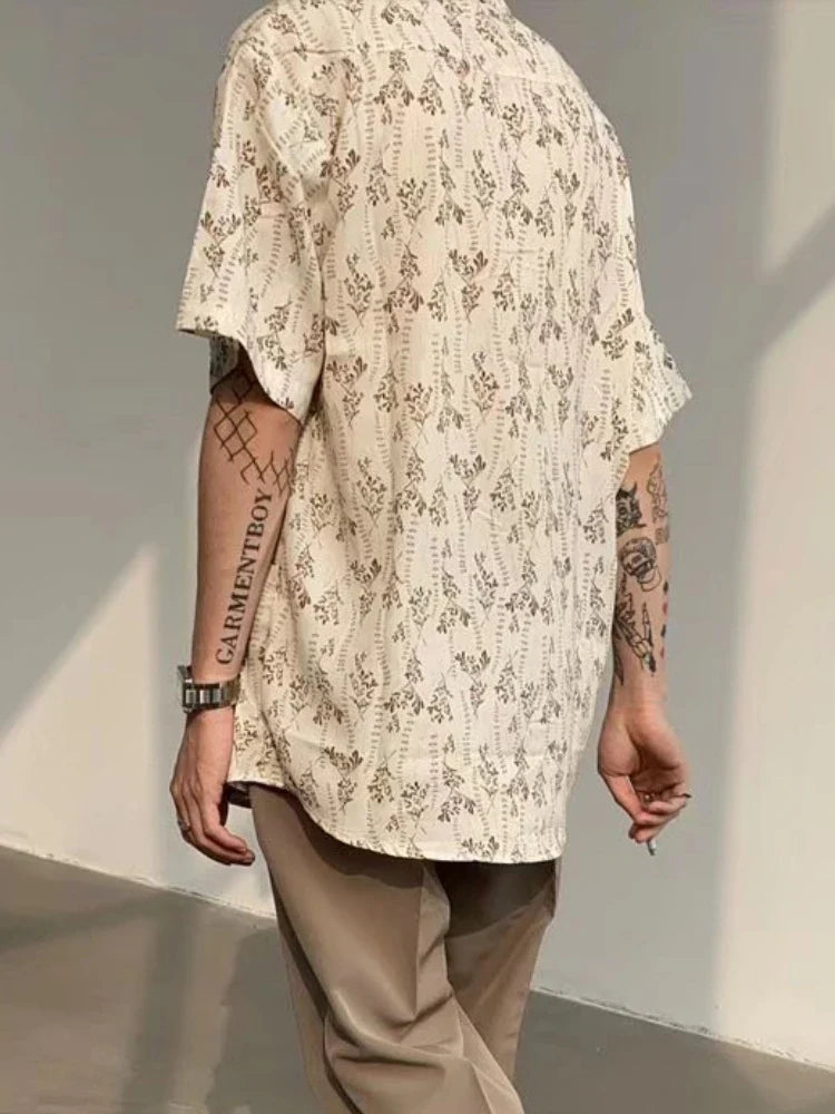 Hawaiian Shirts Men Handsome Temperament Daily Summer Half Sleeve Print Pocket American Style Male Breathable Casual Tops