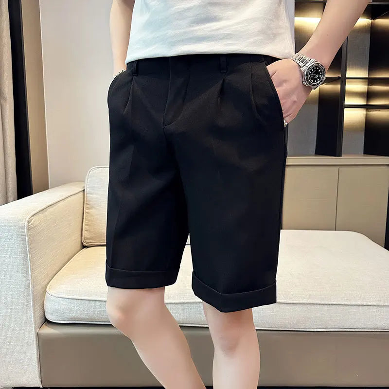 saferido British Style Summer Naples Straight Suit Shorts Men New Slim Fit Business Formal Knee Length Short Pants Hommes Streetwear