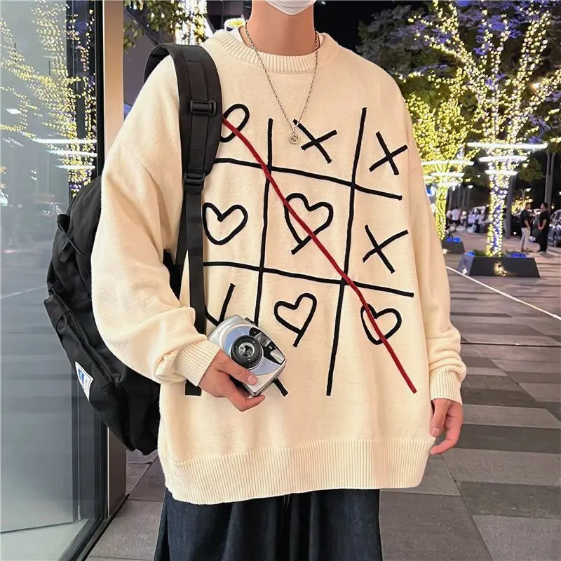 saferido Lattice Korean Fashion Sweater Men Interior Harajuku Men's Clothes Winter Oversize Wool and Mixes Knit Korean Women's Print Luxury