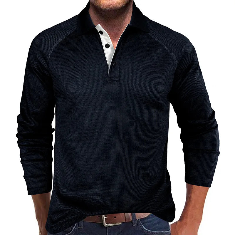 saferido Spring Autumn Turn Down Collar Polo Shits Men Solid Color Long Sleeve Business Casual Mens Polos Anti-Shrink Fashion Tops Tees