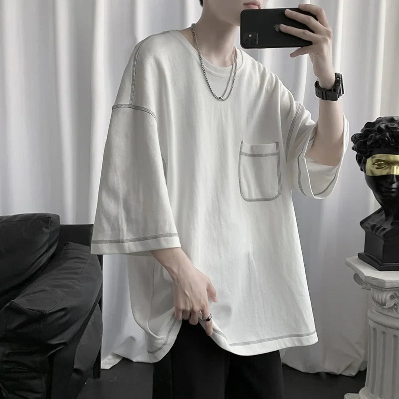 saferido Summer Men's Round Neck Casual T-Shirt Short Sleeve Loose Popular White/black T Shirts Oversized Style Tshirts M-2XL