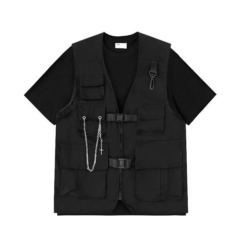 saferido Techwear Men's Shorts Set Tank Top Men Cargo Punk Rave Vest Male Shirt Streetwear Hip Hop Hippie Men Clothing Pockets