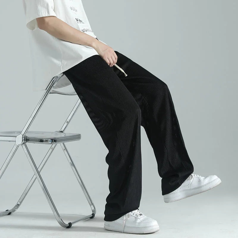 saferido Summer Pleated Pants Men Fashion Oversized Casual Ice Silk Pants Mens Japanese Streetwear Loose Straight Pants Mens Trousers