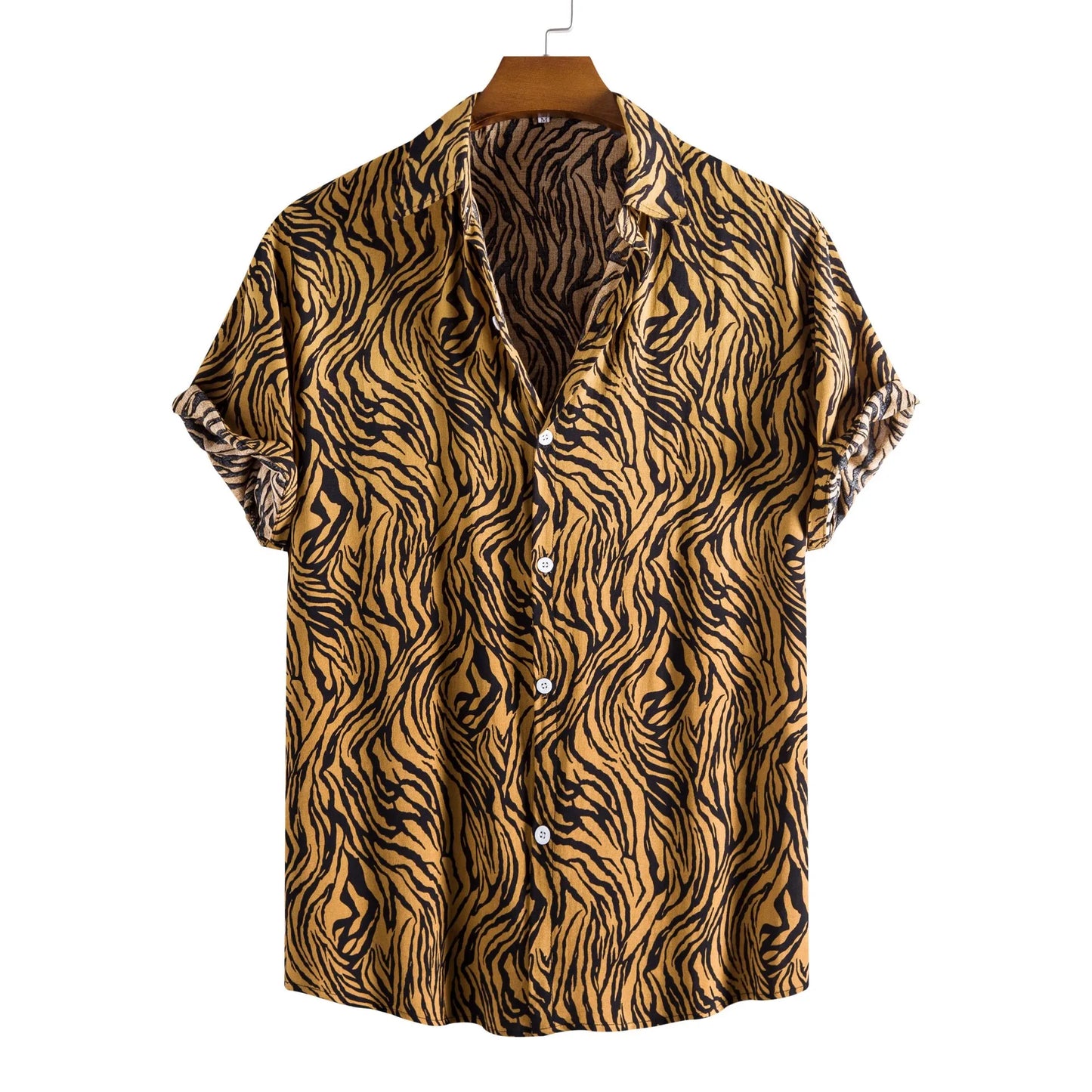 Leopard Floral Shirt Men Camisa Masculina Brand Slim Fit Short Sleeve Hawaiian Shirt Men Party Beach Casual Shirts Male 5XL