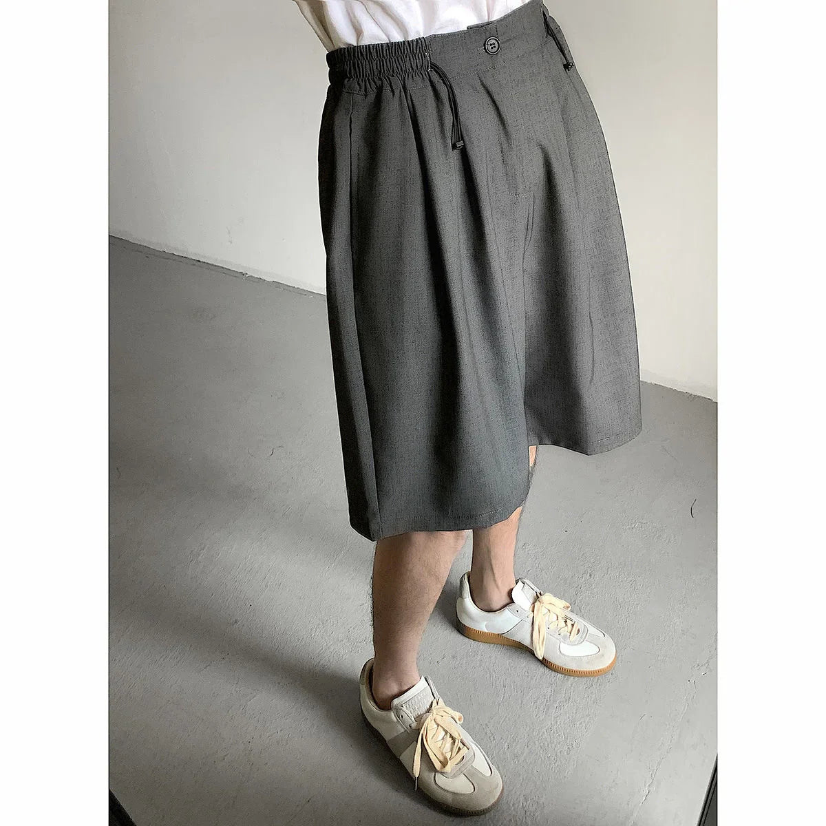 saferido Men's Korean Style Summer Men's Loose Straight Suit Shorts Cotton Elastic Waist Cargo Shorts Multi-pocket Casual Shorts