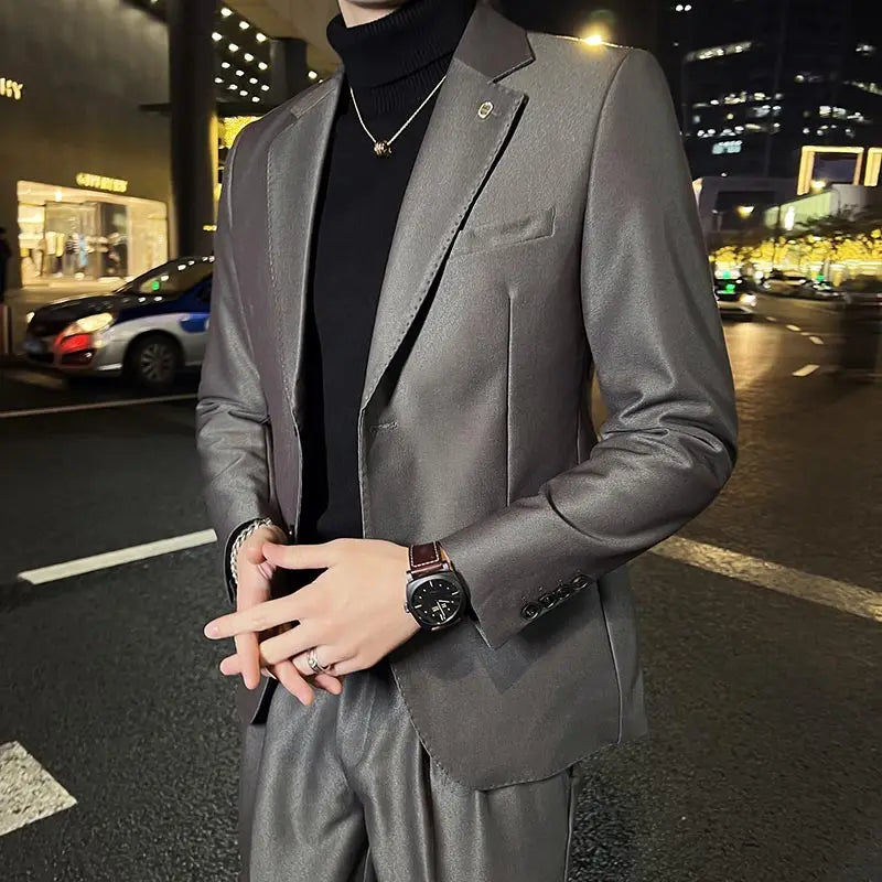 saferido Men's British Style Two-Piece Casual Suit - Slim Fit, High-End, Suit or Blazer/Trousers Sold Separately -Male Suit for Wedding