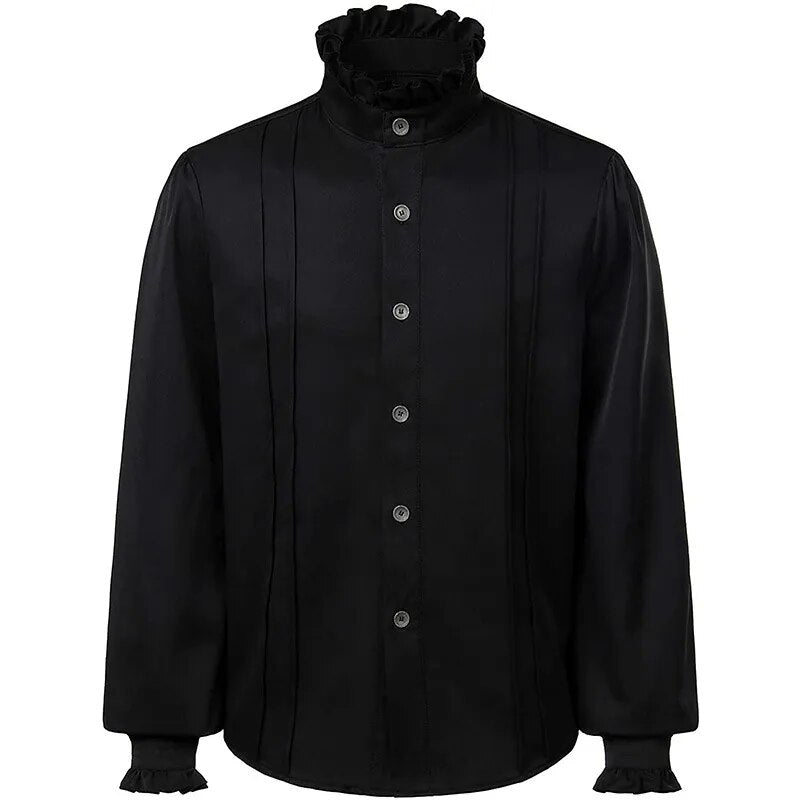 Men Pirate Shirt Vampire Renaissance Victorian Steampunk Gothic Ruffled Medieval Halloween Cosplay Costume Clothing Chemise Tops