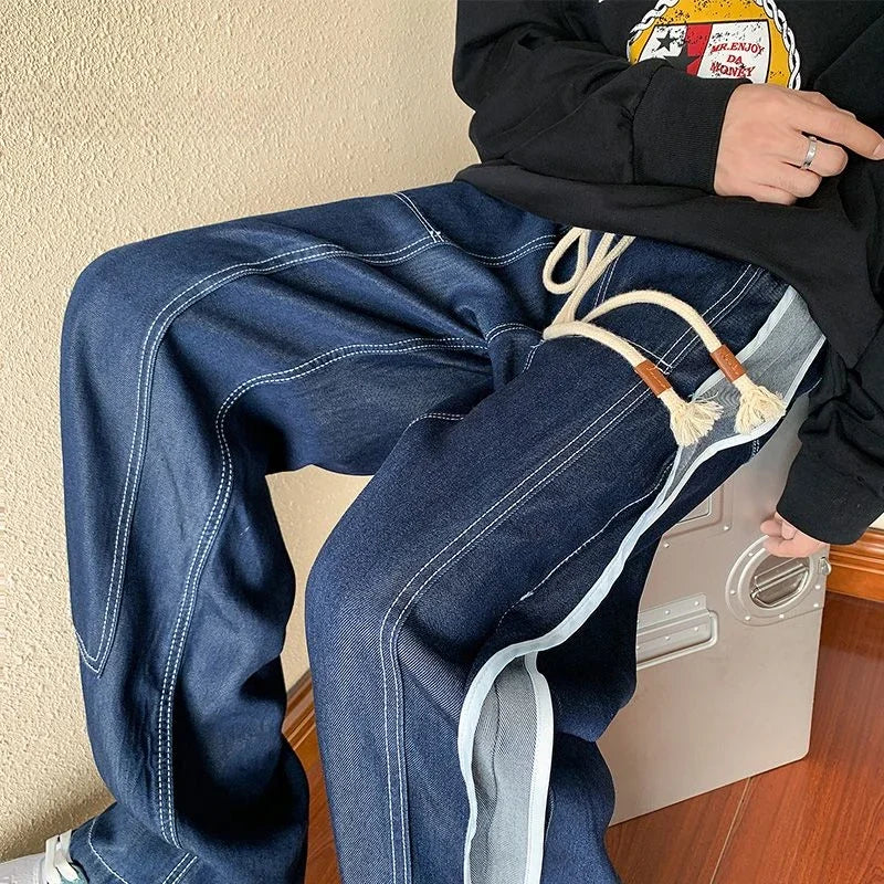 saferido Men's Jeans Aesthetic Trousers with Pockets Straight Man Cowboy Pants Wide Leg Free Shipping Korean Fashion Y2k Vintage Designer