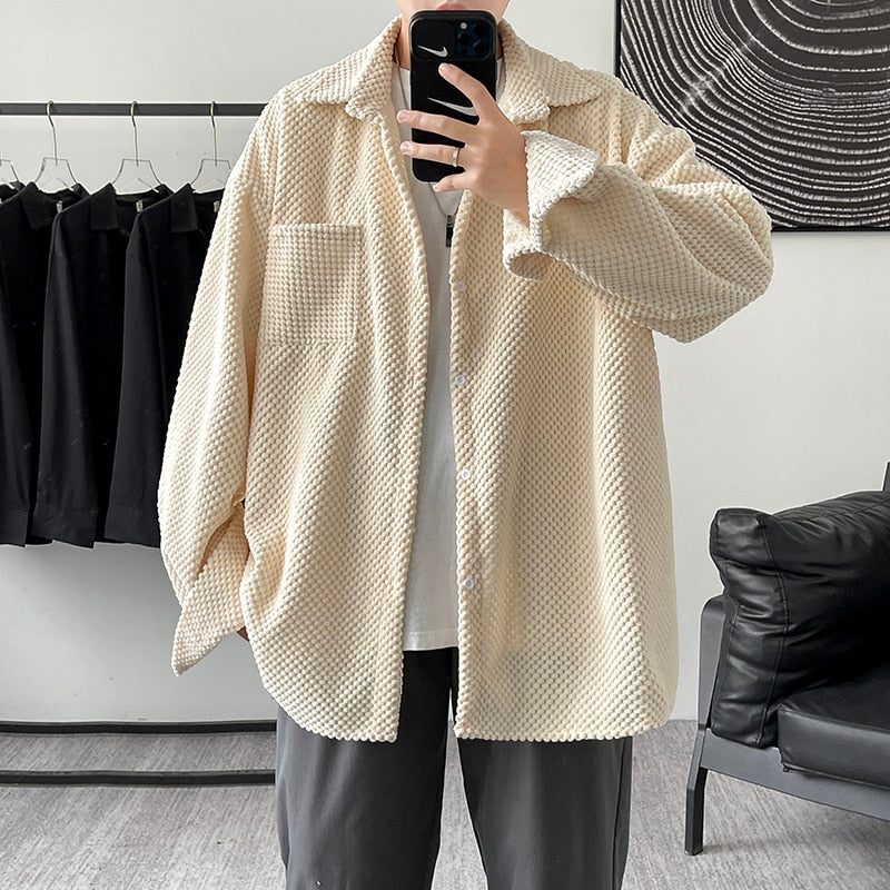Spring Shirts Men shirt for men loose Harajuku Pineapple Cubes Shirt Korean Style Mens Shirt Long Sleeve Streetwear Fashions