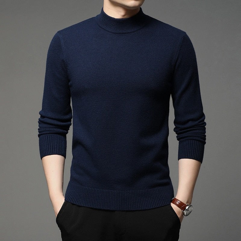 Autumn and Winter New Men Turtleneck Pullover Sweater Fashion Solid Color Thick and Warm Bottoming Shirt Male Brand Clothes