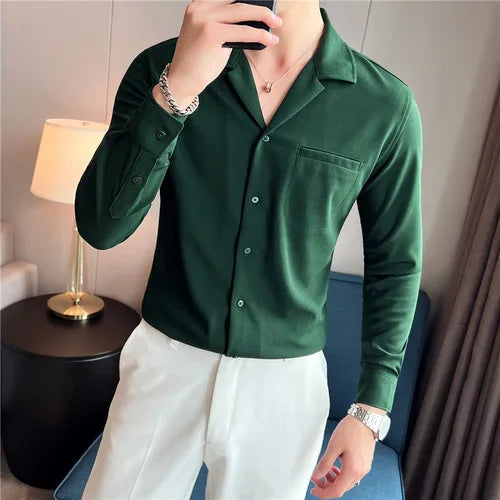 saferido Men Spring High Quality V-Neck Stylish Long-Sleeved Shirts/Male Slim Fit Business And Casual Office Dress Shirts Tops 4XL
