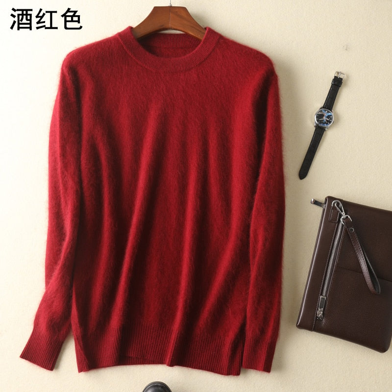 Men's 100% pure Mink Cashmere Sweater O-Neck Pullovers Knit Large Size Mink Sweater Winter New Tops Long Sleeve High-End Jumpers