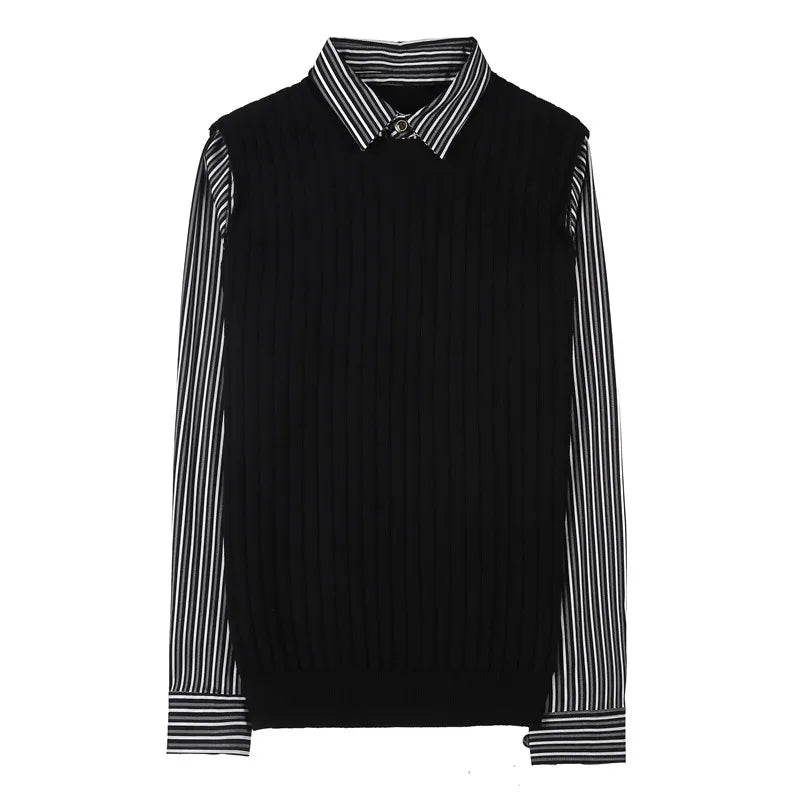 saferido New Style Men Spring High Quality Fake 2 Pieces Knitted Sweaters/Male Slim Fit Fashion Shirt Collar Pullover Man Casual Sweater