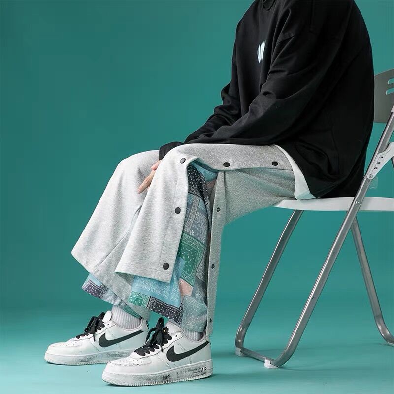 Punk Pants Hip Hop Harajuku Straight Pants Men Patchwork Black Trousers Male Paisley Japanese Streetwear Casual Loose