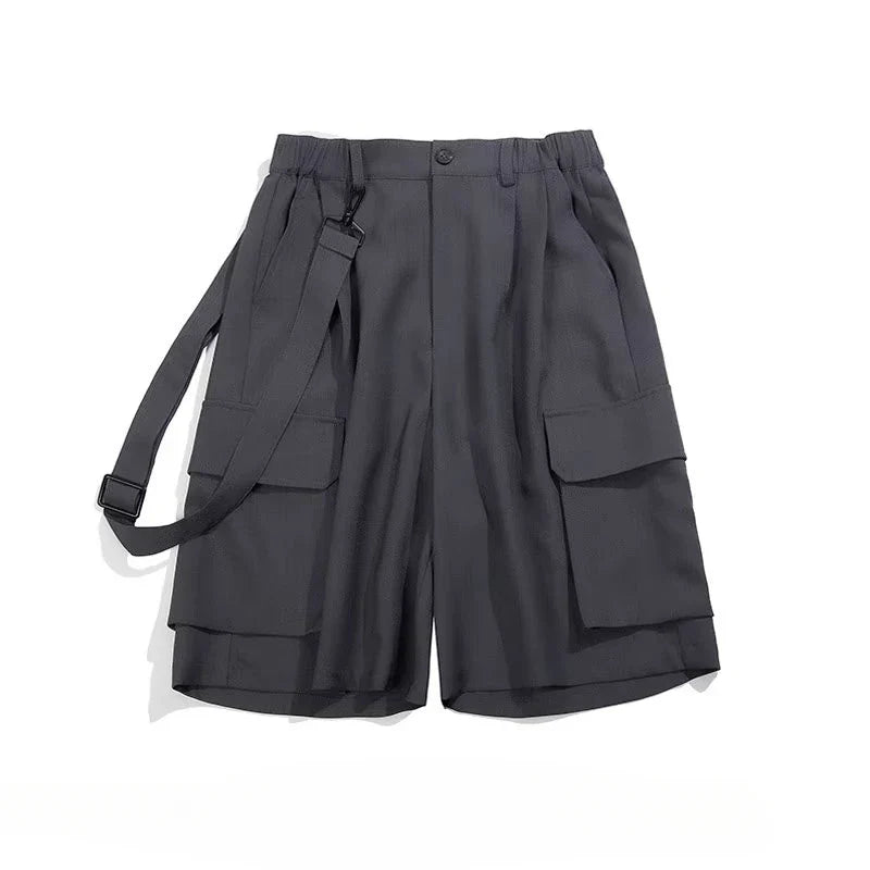 Summer Street Mens Two Piece Set Retro Striped Pocket Shirt+casual Wide Leg Tooling Shorts Sets Japanese College Couple Set