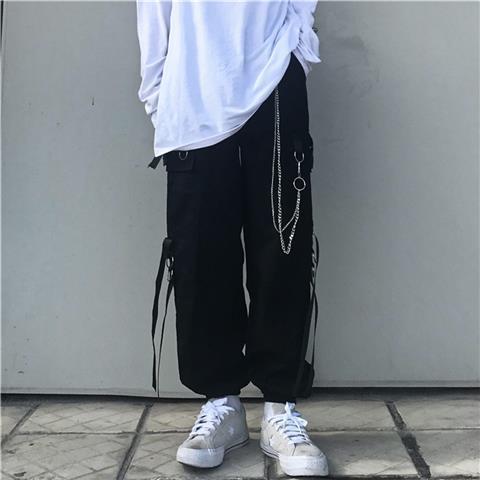 Men's Sets Black Cargo Pants Men's Shirt Kit Long Sleeve Shirts Korean Streetwear Hip Hop Harajuku Spring