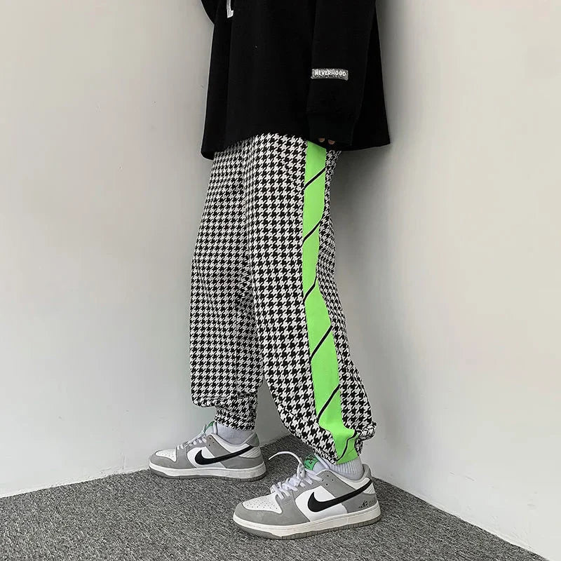 saferido Loose Trend Casual Sweatoants Men's Houndstooth Binding Feet trousers Fashion Spring and Summer Sports Contrast color Pants