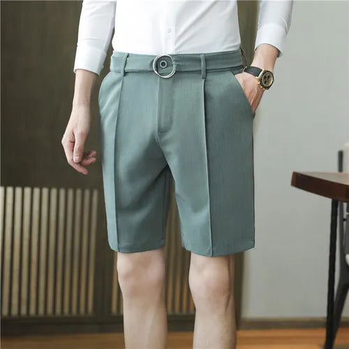saferido Pleated Shorts Men Summer White Shorts Korean Fashion Casual Shorts Work Wear Clothes Breathable Comfort Slim Fit Bermudas