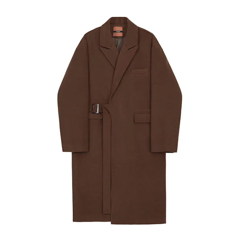 saferido Men's And Mixtures Coat Autumn Winter Mid Long Thickened Korean Trend Loose Overcoat Male New Bandage Waist