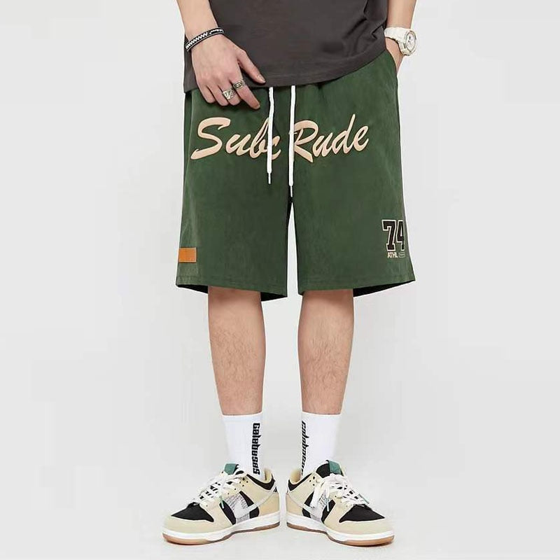 Streetwear Hip Hop Cargo Sports Shorts Men Harajuku Letter Printed Summer Loose Elastic Waist Casual Five Points Pants Male