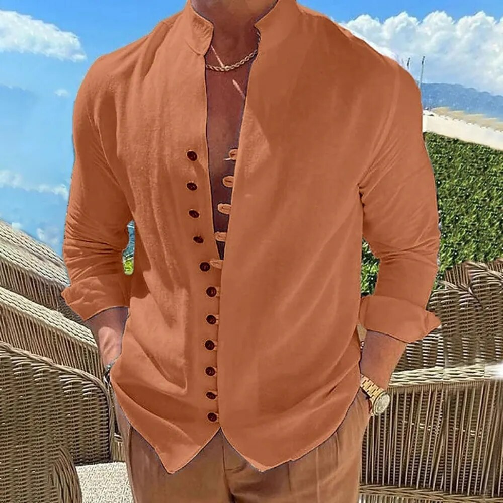 New Spring Autumn casual shirt loose Men's Solid Color Long Sleeve Shirt Button Shirts Vintage Big size