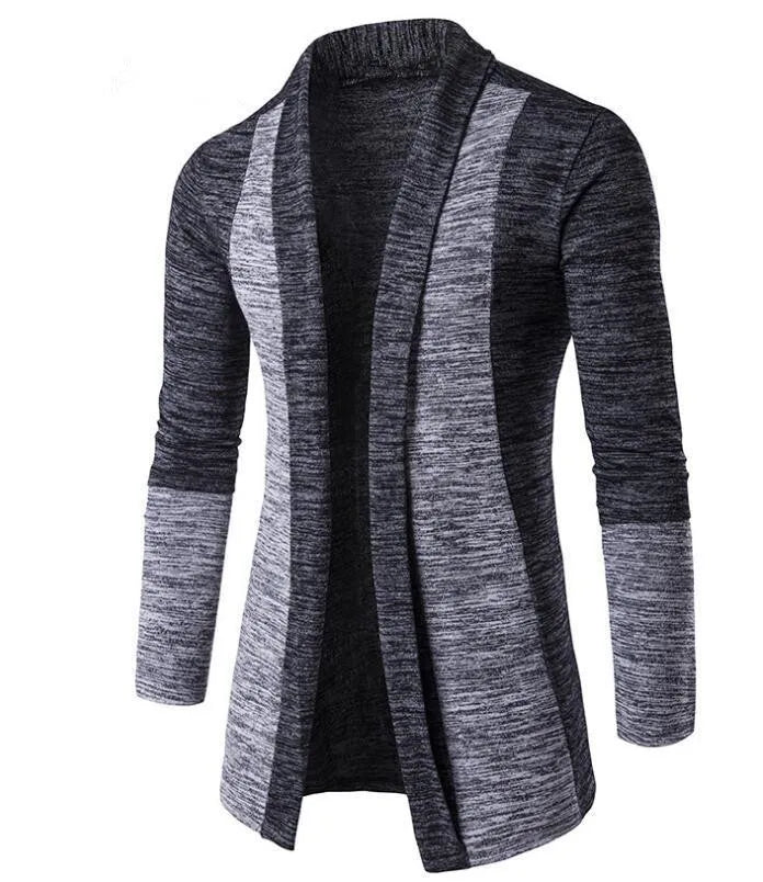 Autumn Winter Retro Men Sweater Men's Cardigan Stitching Contrast Color Long-Sleeved Slim-Fit Sweater Jacket Masculina
