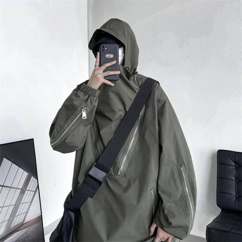 saferido Men's Korean Style Clothes for Outerwear Loose Fitting Hooded Jackets Man Hoodie Original Clothing Popular Coats