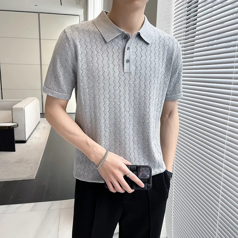 saferido British Style Men's Summer Casual Hollow Out Short Sleeves Polo Shirts/Male Slim Fit Knitting Polo Shirts S-3XL