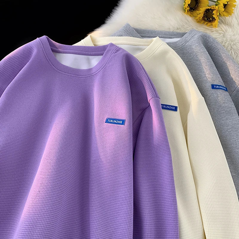 saferido Multi-Coloured Solid Colour Sweatshirt Unisex Style Couple Sweatshirt Fashion Casual Large Size Men's Pullover Korean Clothing