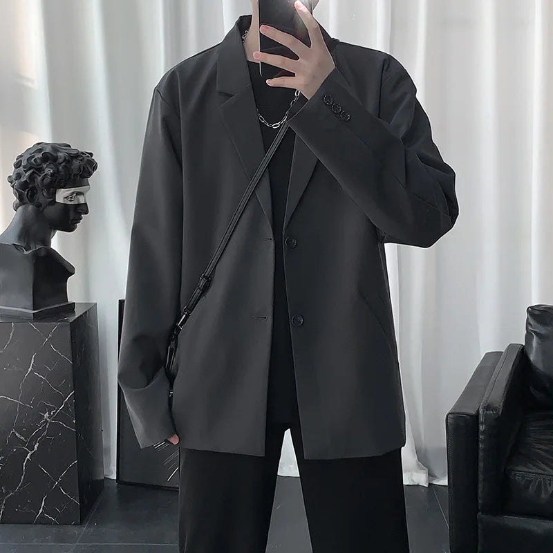 Blazers Men Casual Solid Color Loose Long Sleeve Suit Jacket Streetwear for Male Daily Outerwear Autumn Suit's Tops Chic