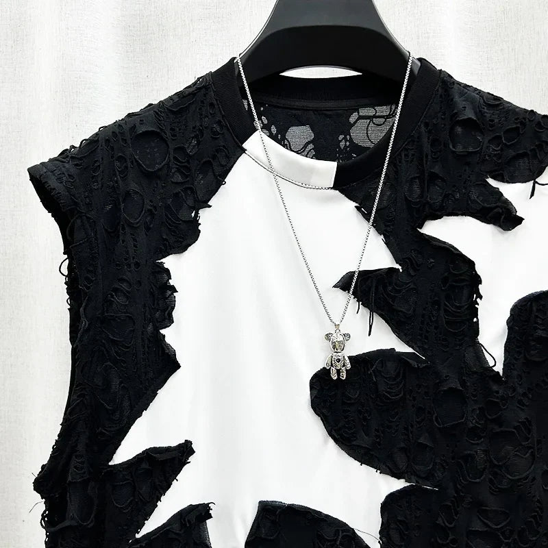 Fashion Casual Patchwork Hold Vest For Men New Patchwork Contrast Color Men's Sleeveless Tops Summer