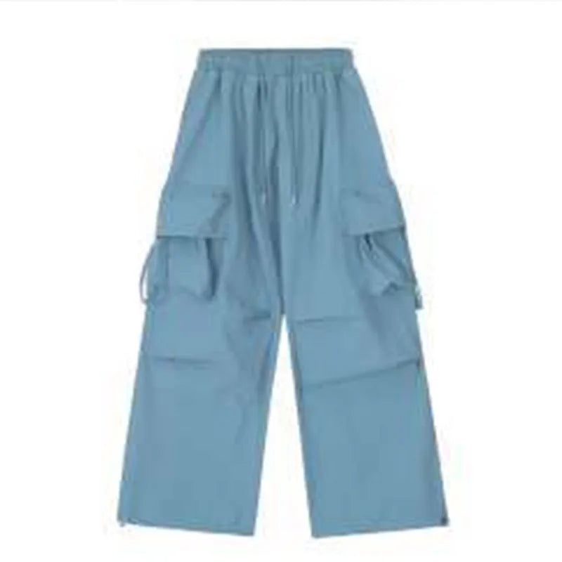 saferido Men Y2k Solid Cargo Pant Early Spring Korean Straight Oversize Casual Wide-Leg Trousers Streetwear Male Big Pockets Sweatpants