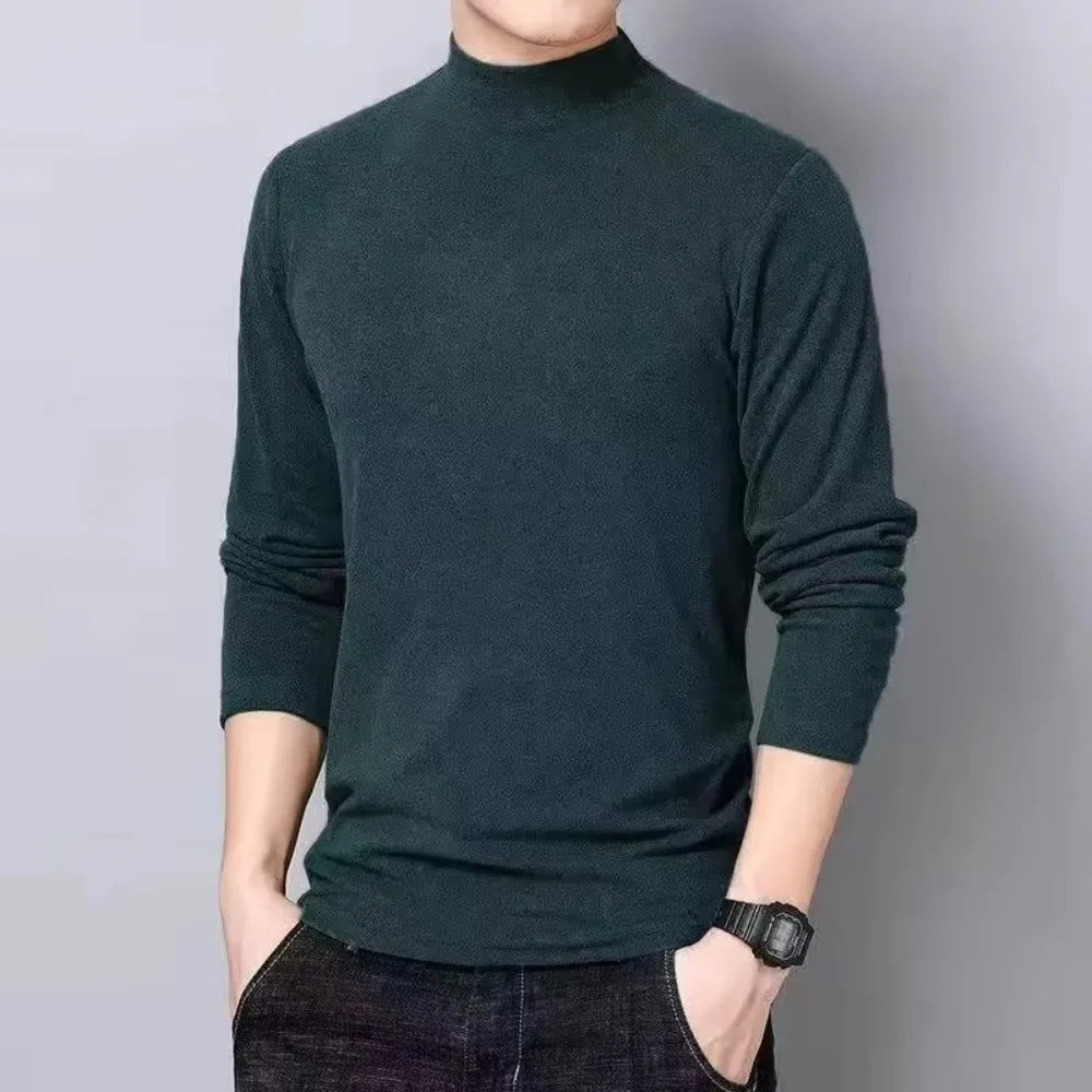 Half high collar bottoming shirt long-sleeved t-shirt men thickened handsome warm lining top