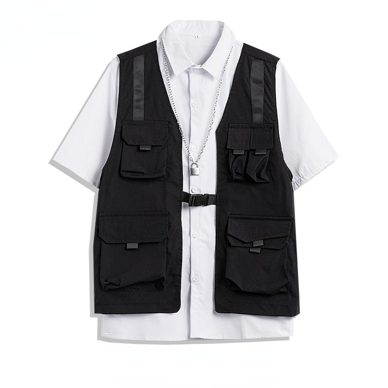 Men's Shorts Set Tank Top Men Cargo Punk Rave Vest Male Shirt Streetwear Hip Hop Hippie Men Clothing Pockets