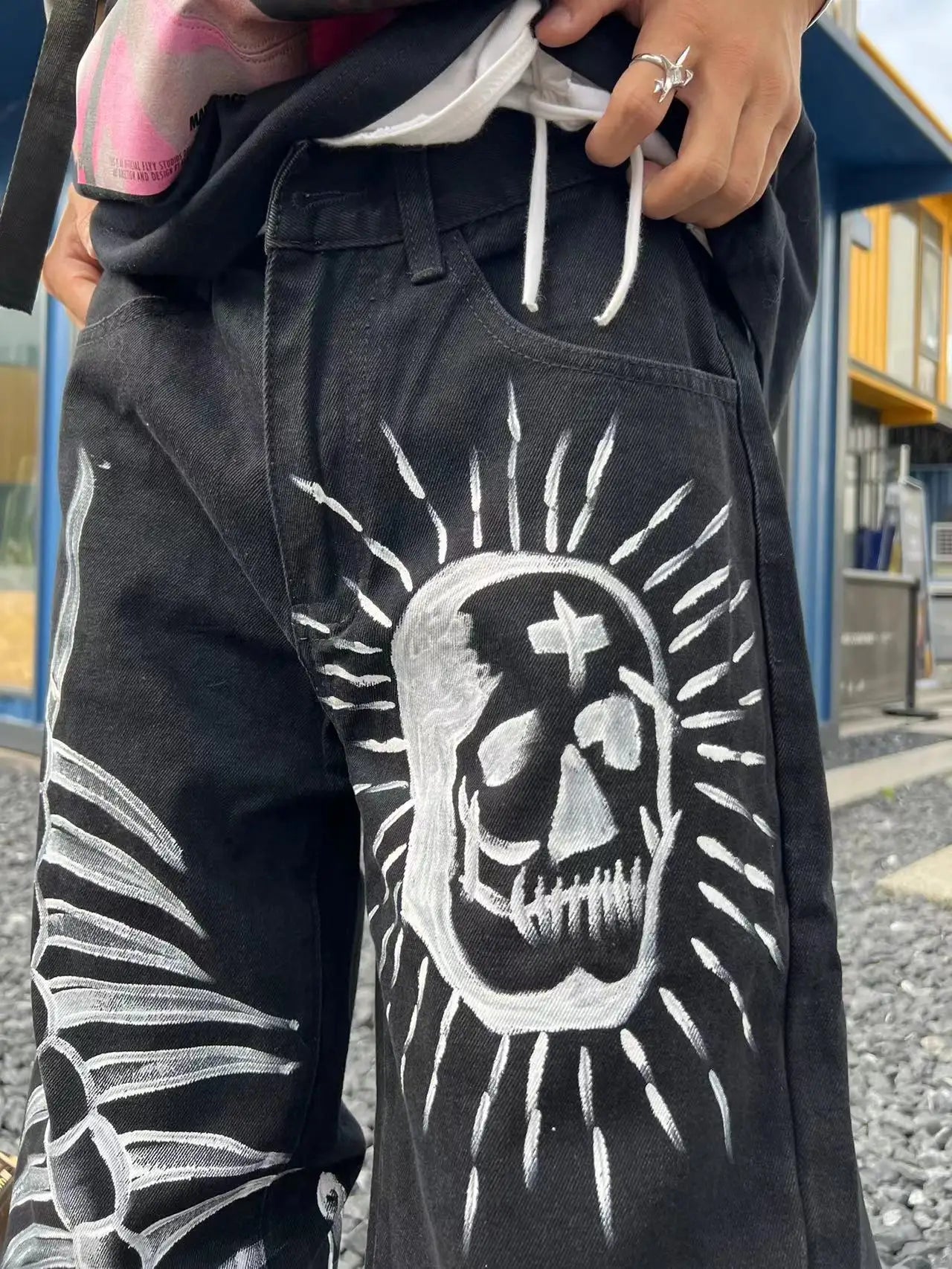 saferido Workshop American China-Chic Hip Hop Skull Straight Tube Denim camo jogger vintage army Pants Black New Fashion trouser