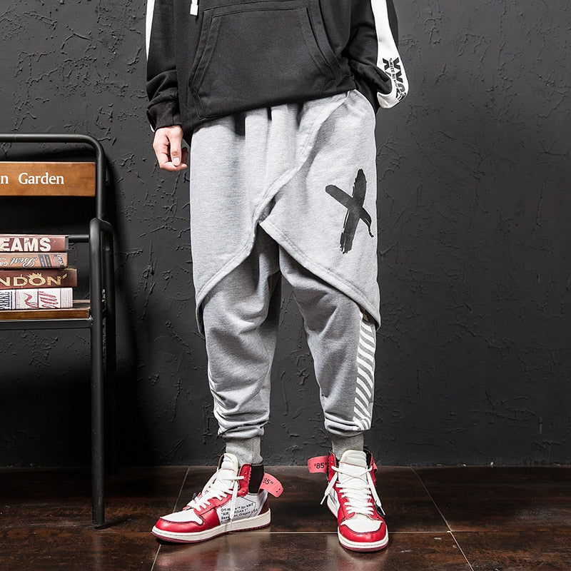 Men Hip Hop Punk Skirt Pants Fake Two Piece Joggers Leggings Mens Nightclub Stage Harem Pants Male Baggy Streetwear