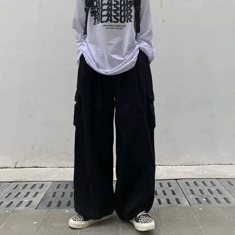 saferido Khaki Cargo Pants Men Elastic Waist Baggy Trousers Fashion Overalls Oversized Bottoms Summer Vintage Male Y2K Clothes Streetwear