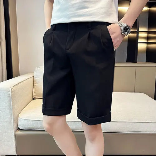 saferido British Style Summer Naples Straight Suit Shorts Men New Slim Fit Business Formal Knee Length Short Pants Hommes Streetwear