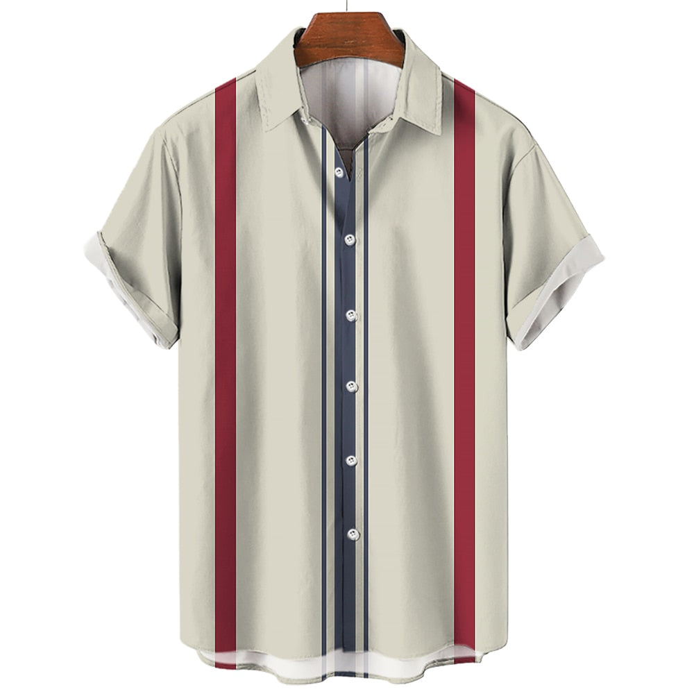 Hawaiian Shirt Harajuku Stripe Print Loose Fashion Casual Short Sleeve Men's Button Aloha Beach Summer Shirts For Men Clothing