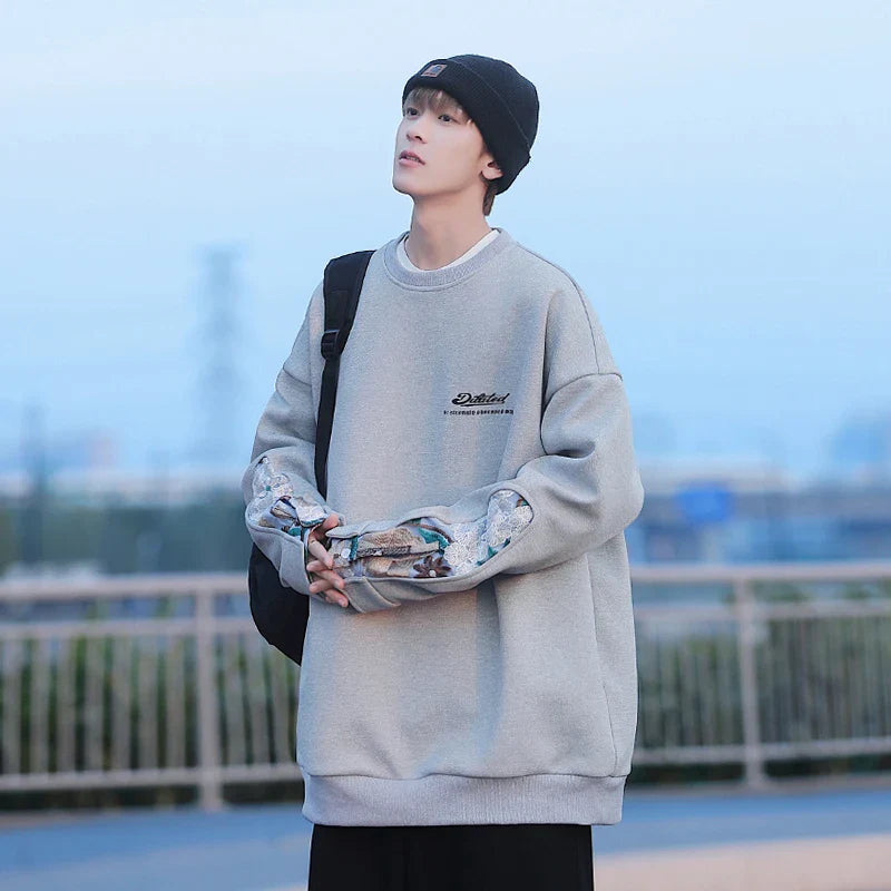 saferido Sweatshirt for Men Long Sleeve Pullover Autumn Vintage Embroidery Sweatshirt Korean Trend Tops Boyfriend Clothing Padded Thicker