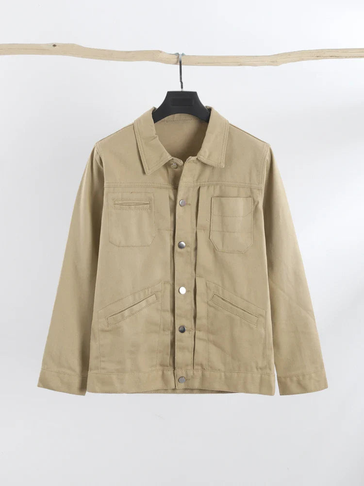 Vintage Men's Denim Jackets Spring Casual Solid Single Breasted Pocket Top Chic Loose Patchwork Oversize Cargo Jackets New