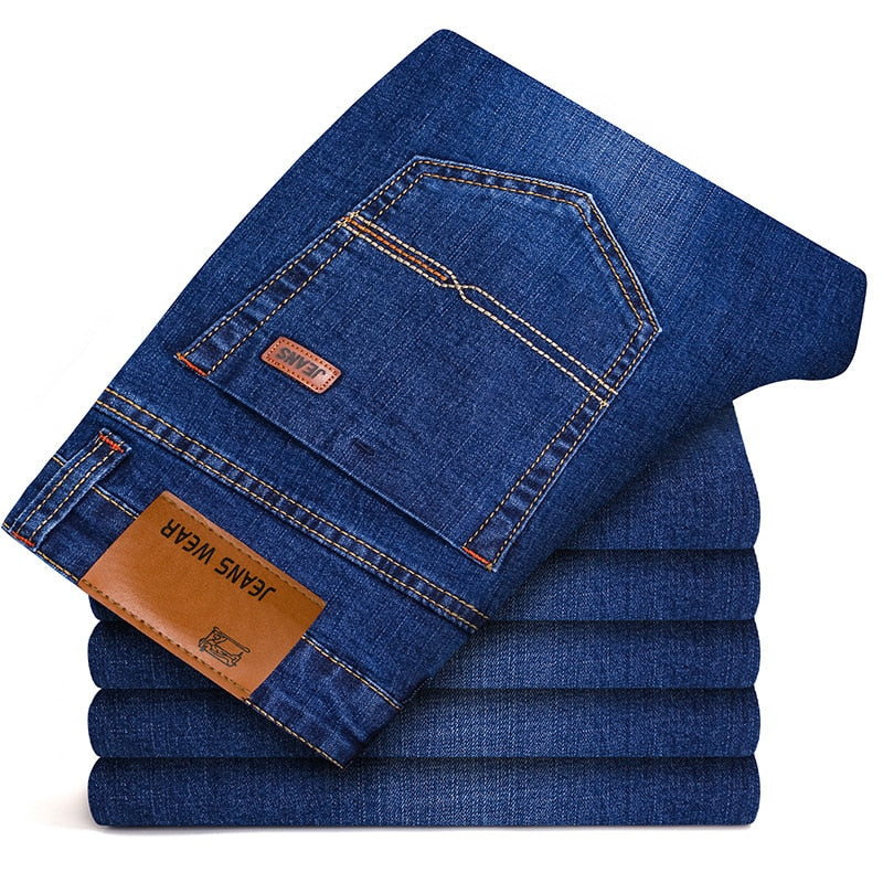 Men's Brand Stretch Jeans Business Casual Slim Fit Denim Pants Black Blue Trousers Jeans Male