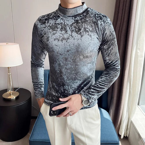 saferido New Style Men's Spring High Quality Casual Long Sleeve T-shirt/Male Slim Fit High Collar Pullover Leisure T-shirt Plus Size S-3XL